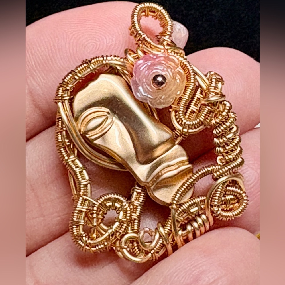Artistic Gold Wire Wrapped Face Pendant